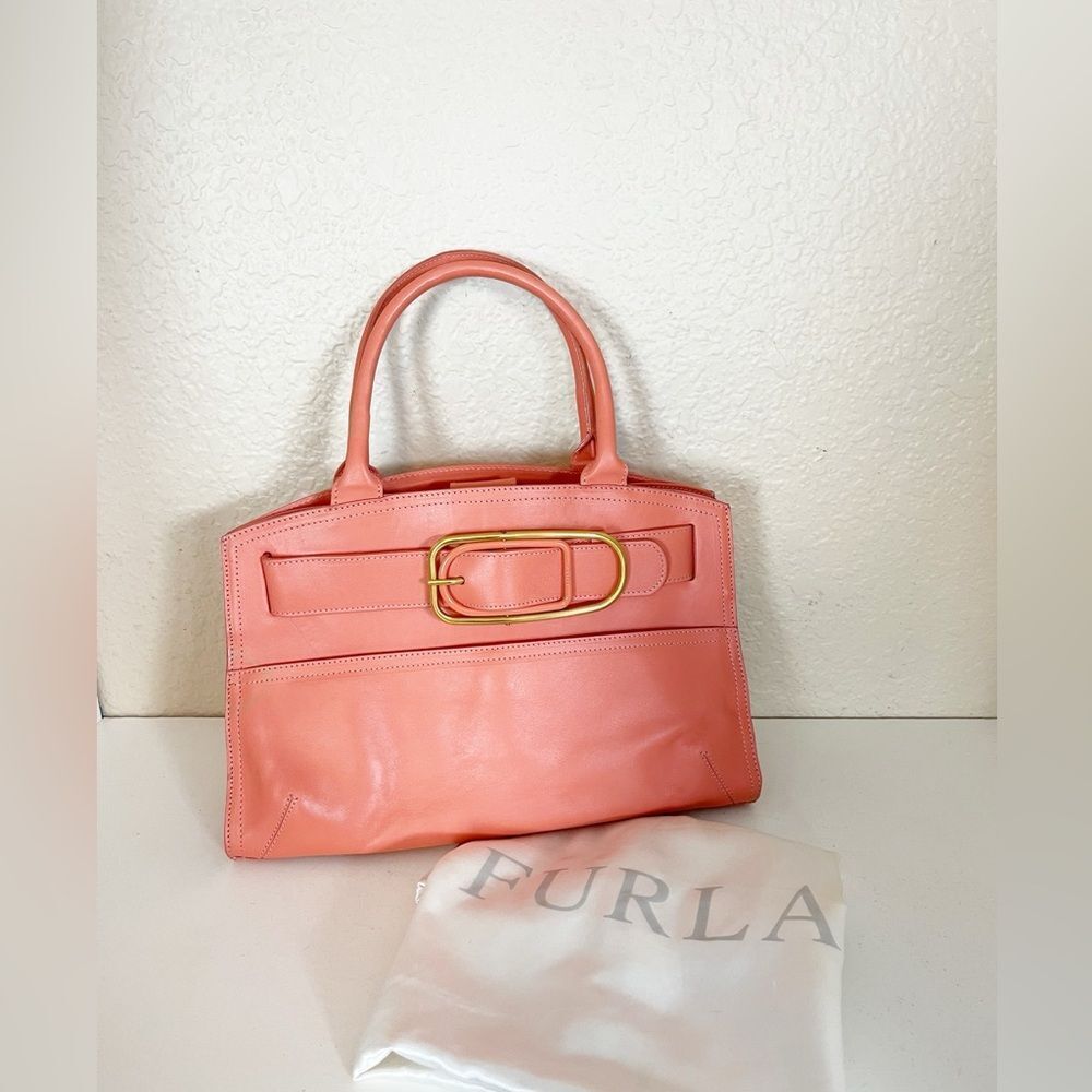 FURLA Coral Pink Leather Top Handle shoulder Tote Bag - Picture 6 of 16